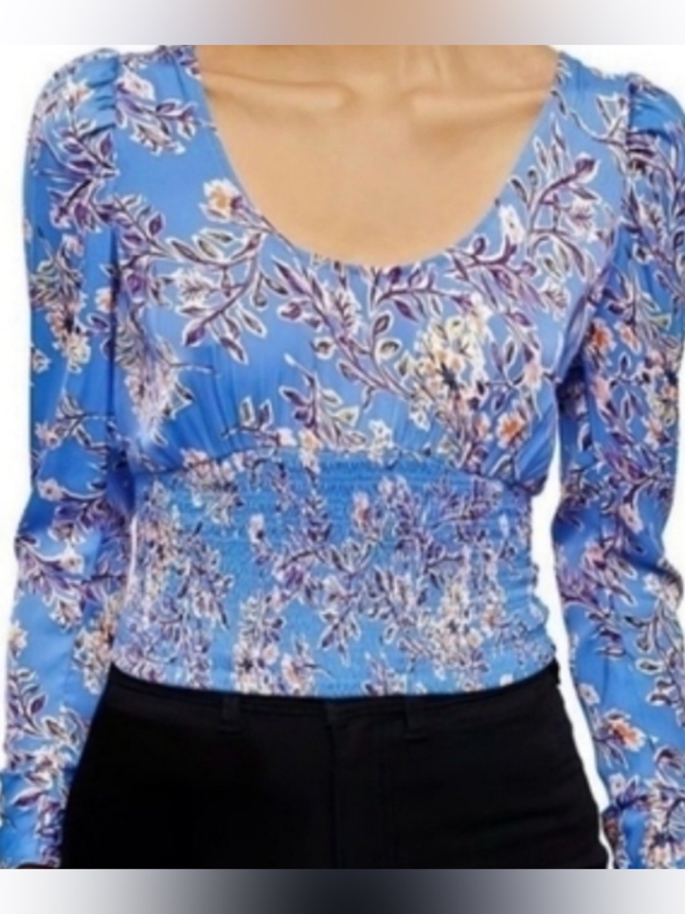 Women’s Free People Blue Floral Smocked Waist Blouse Size M-L